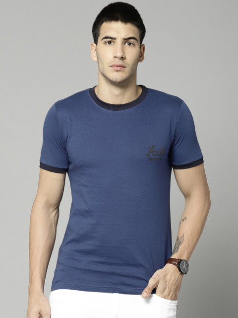 

French Connection Men Blue Solid Round Neck T-shirt