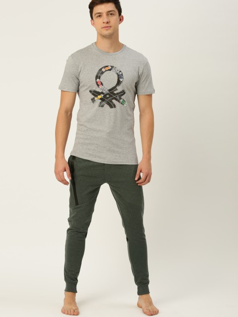 

Undercolors of Benetton Grey Melange Brand Print Lounge T-shirt LM12DI-903