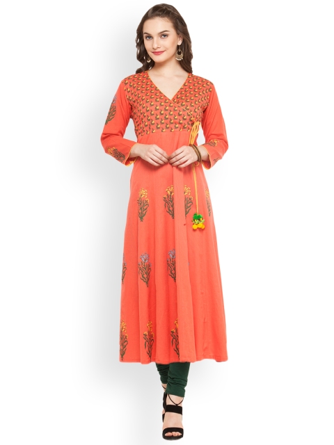 

Bitterlime Women Peach-Coloured Block Print Anarkali Kurta
