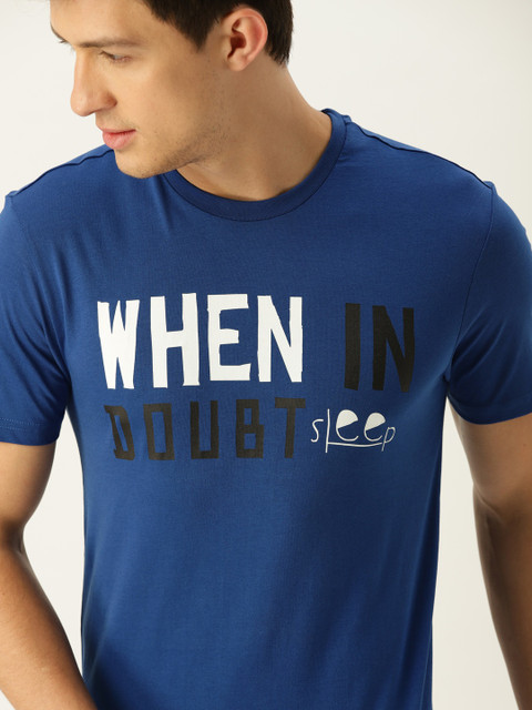 

United Colors of Benetton Men Blue Printed Round Neck Lounge T-shirt LM15DI-901