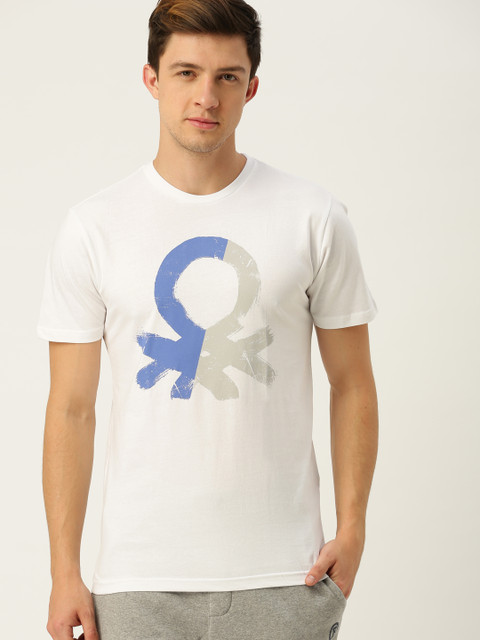 

United Colors of Benetton Men White Printed Round Neck T-shirt