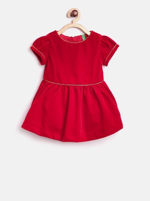 

United Colors of Benetton Girls Red Solid Fit and Flare Dress