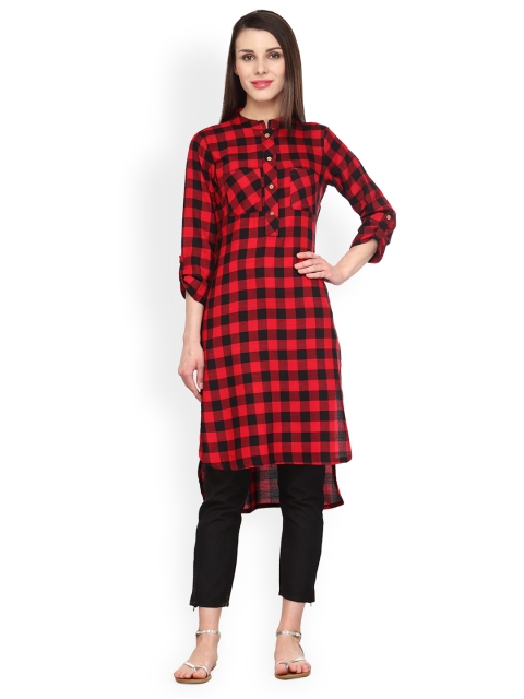 

Jompers Women Red & Black Woven Design Pathani Kurta