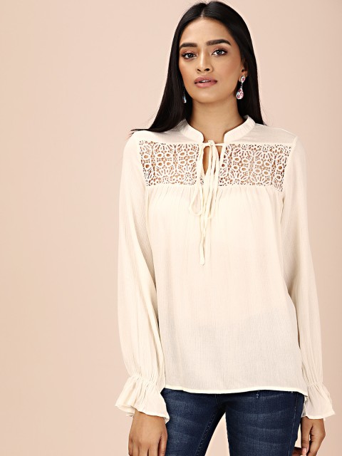 

all about you Women Cream-Coloured Self Design Top