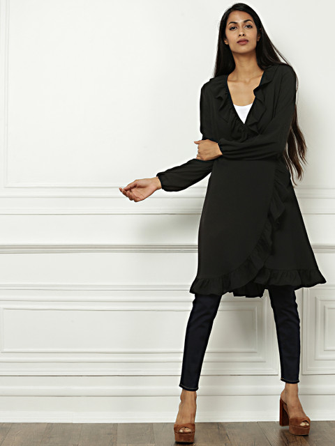 

all about you Black Solid Tie-Up Shrug