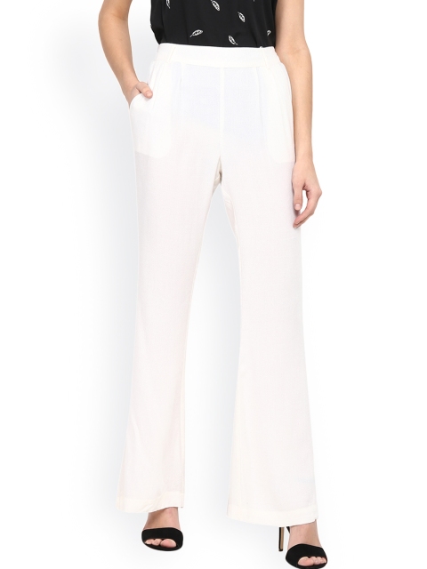 

MIWAY Women Off-White Comfort Straight Fit Solid Regular Trousers