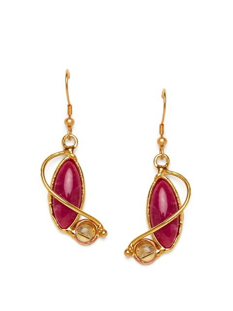 

ZeroKaata Gold-Toned & Magenta Teardrop Shaped Drop Earrings