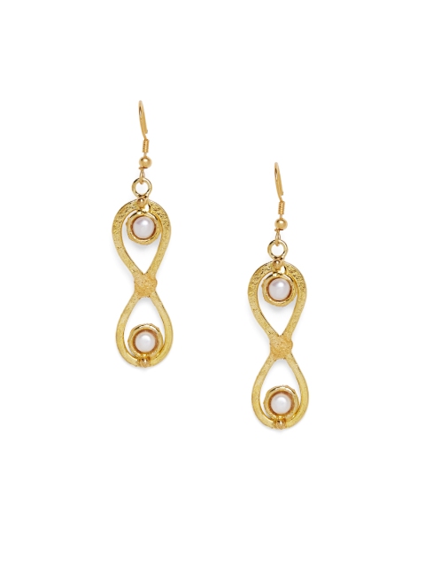 

ZeroKaata Gold-Toned & White Teardrop Shaped Drop Earrings