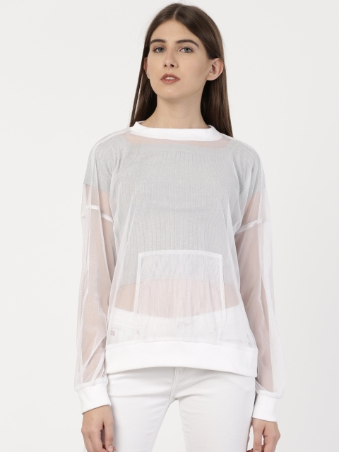 

ether Women White Mesh Sheer Top