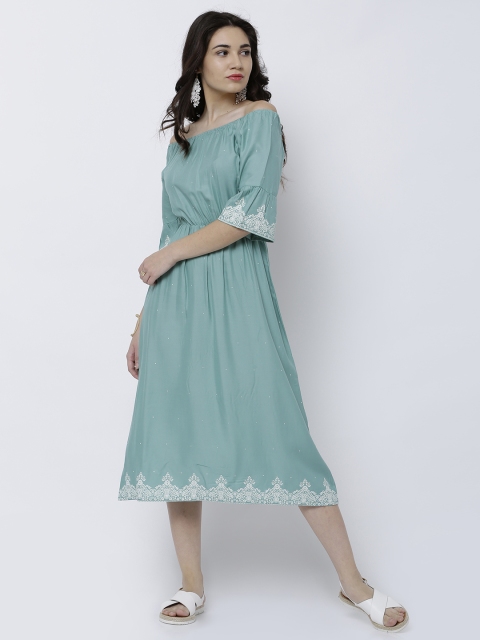 

Tokyo Talkies Women Green Printed Blouson Dress