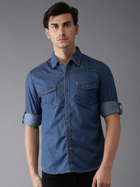 

Moda Rapido Men Blue Regular Fit Solid Casual Denim Shirt