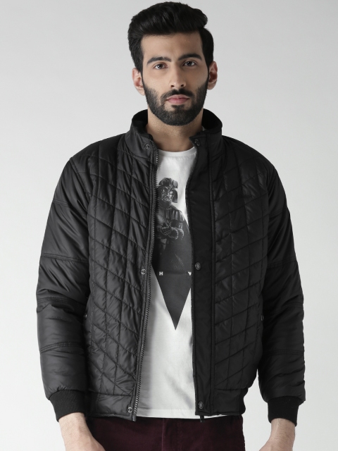 

Okane Men Black Solid Quilted Bomber Jacket