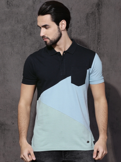 

Roadster Men Blue Colourblocked Polo Collar T-shirt