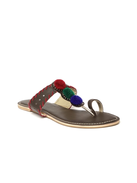 

Inc 5 Women Coffee Brown One Toe Flats with Pom-Pom Detail