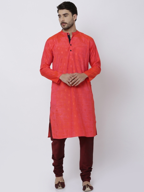 

Svanik Men Orange Woven Design Straight Kurta