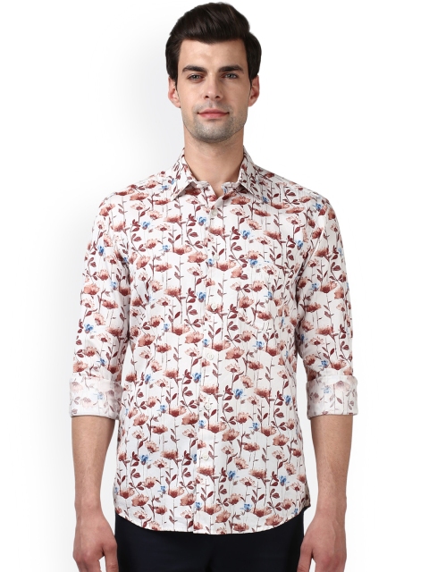 

ColorPlus Men White & Maroon Tailored Fit Printed Casual Shirt