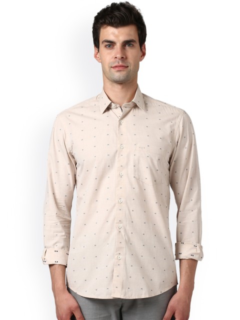 

ColorPlus Men Beige Tailored Fit Self Design Casual Shirt