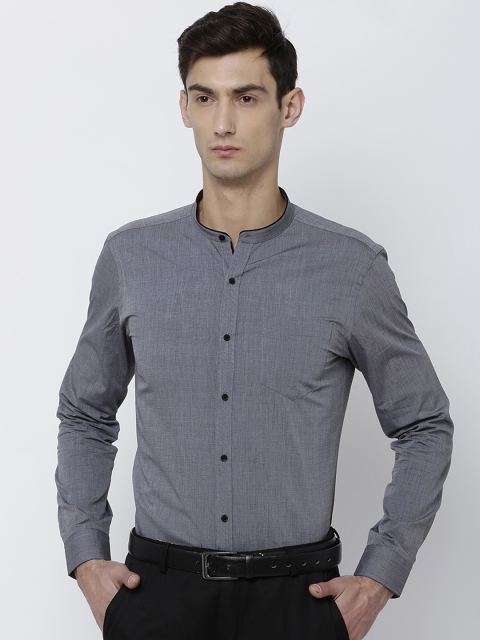 

Black coffee Men Grey Slim Fit Solid Formal Shirt
