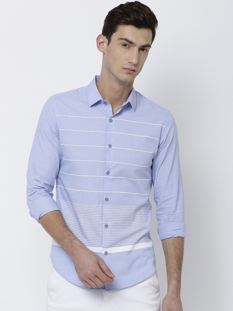 

Black coffee Men Blue Slim Fit Striped Casual Shirt