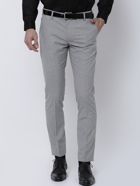 

Black coffee Men Grey Slim Fit Solid Formal Trousers