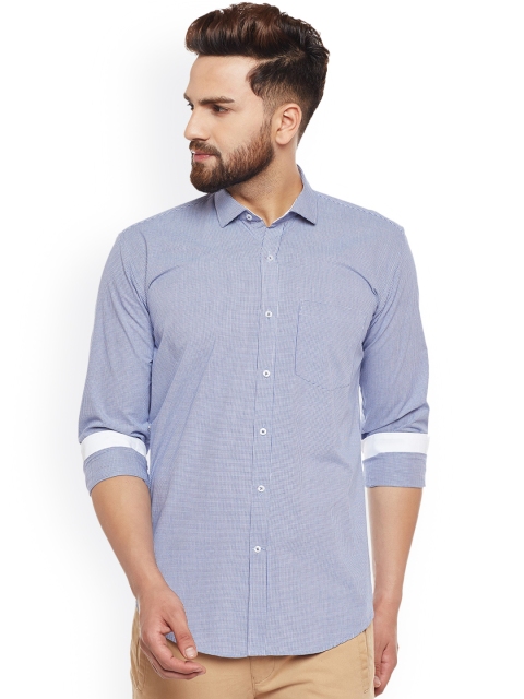 

DENNISON Men White & Blue Slim Fit Checked Casual Shirt