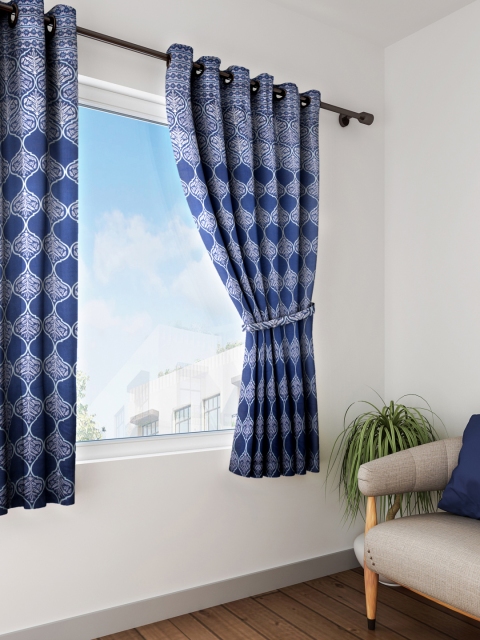 

Cortina Blue Printed Single Window Curtain