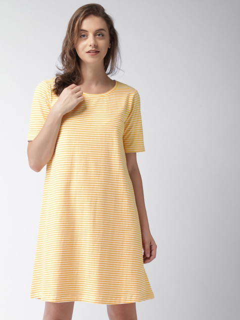 

Mast & Harbour Women Yellow & White Striped A-Line Dress