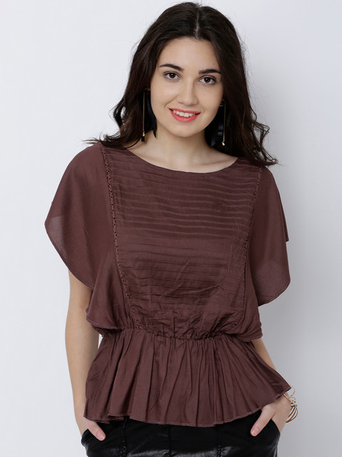 

Tokyo Talkies Women Brown Self Design Peplum Top