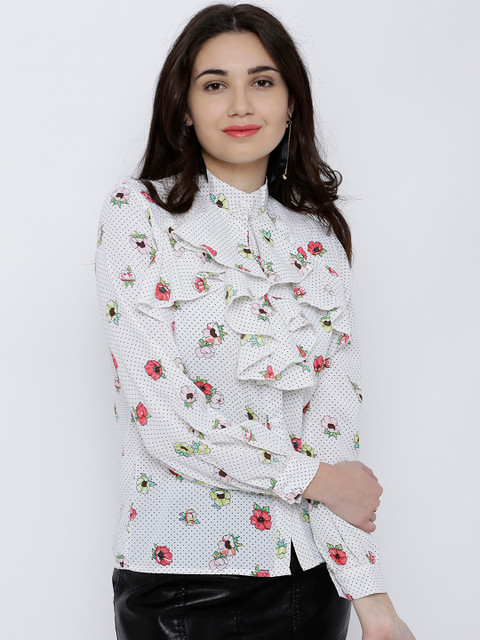 

Tokyo Talkies Women White Printed Shirt Style Top