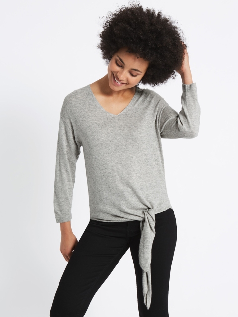 

Marks & Spencer Women Grey Melange Sweater with Knot Detail
