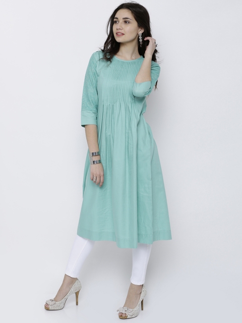 

Vishudh Women Green Solid A-Line Kurta