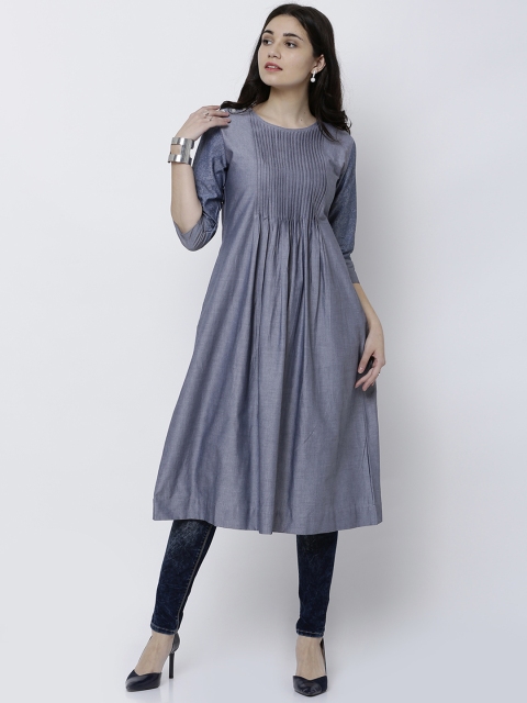 

Vishudh Women Navy Blue Solid A-Line Kurta