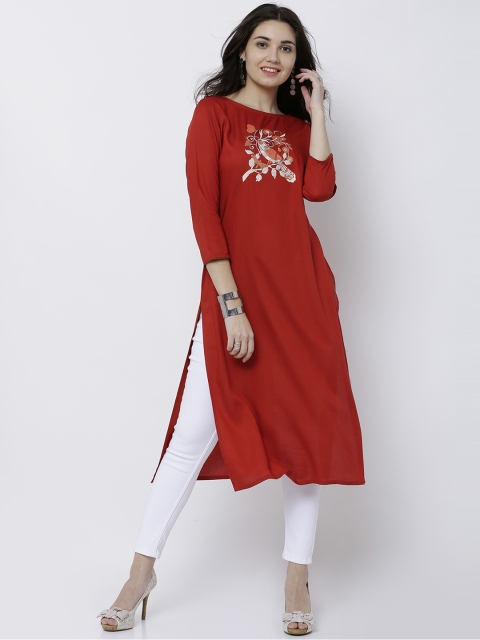 

Vishudh Women Red Solid Straight Kurta