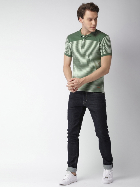 

Mast & Harbour Men Green Striped Polo Collar T-shirt