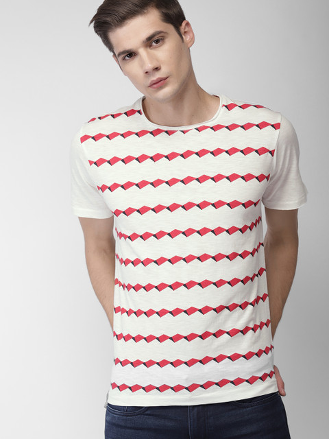 

Mast Harbour Men White Printed Round Neck Pure Cotton T-shirt