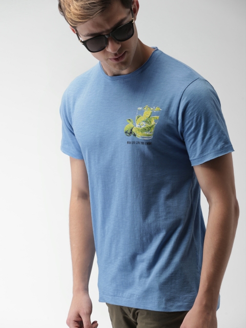 

Mast & Harbour Men Blue Solid Round Neck T-shirt