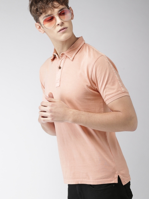 

Mast & Harbour Men Peach-Coloured Solid Polo Collar T-shirt