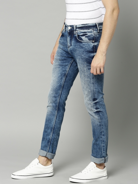 

French Connection Men Blue Slim Straight Fit Low Distress Stretchable Jeans
