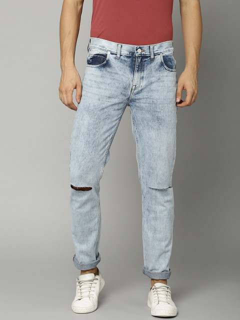 

French Connection Men Blue Slim Fit Mid-Rise Slashed Knee Jeans