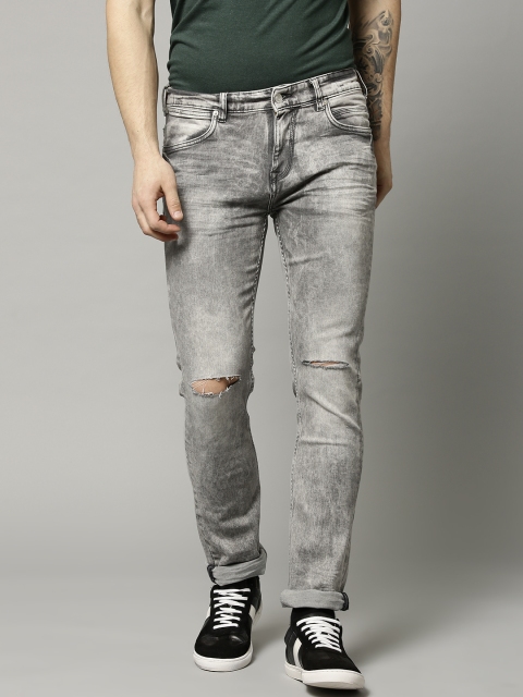 

French Connection Men Grey Straight Fit Mid-Rise Slash Knee Stretchable Jeans