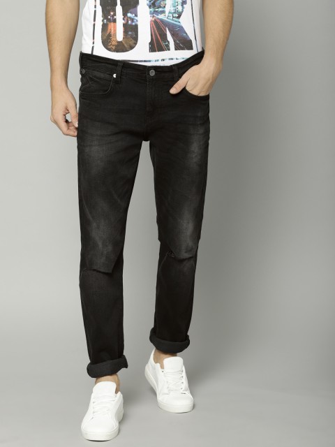 

French Connection Men Black Slim Straight Fit Mid-Rise Slash Knee Stretchable Jeans