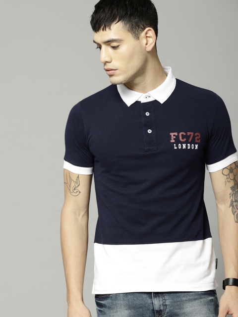 

French Connection Men Navy Blue Colourblocked Polo Collar T-shirt