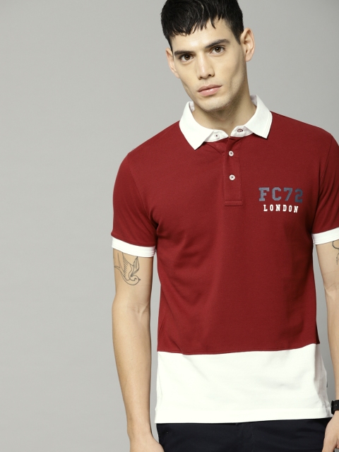 

French Connection Men Red & White Colourblocked Polo Collar T-shirt