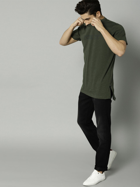 

French Connection Men Olive Green Printed Round Neck T-shirt