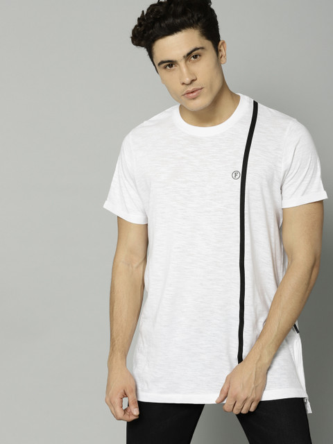 

French Connection Men White Solid Round Neck T-shirt