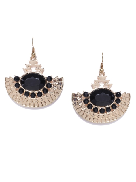 

OOMPH Gold-Toned & Black Crescent Shaped Drop Earrings