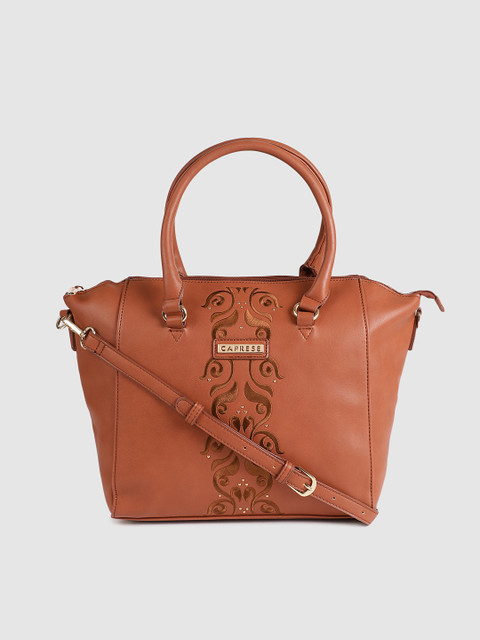 

Caprese Mustard Brown Self Design Handheld Bag