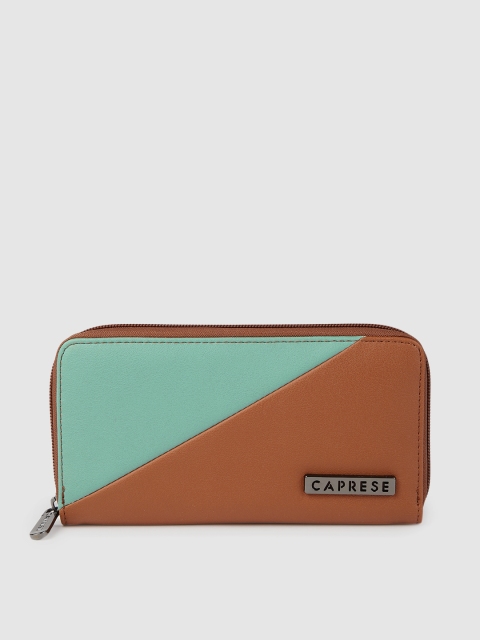 

Caprese Women Orange & Green Colourblocked Zip Around Wallet
