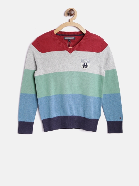 

Tommy Hilfiger Boys Red & Green Striped Pullover