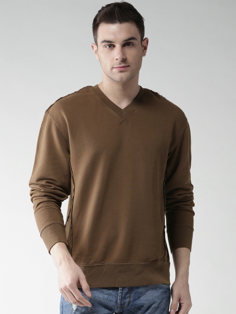 

Mast & Harbour Men Olive Brown Solid Sweatshirt